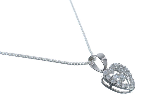 Cubic Zirconia Heart Pendant Silver Italian Necklace JX128565